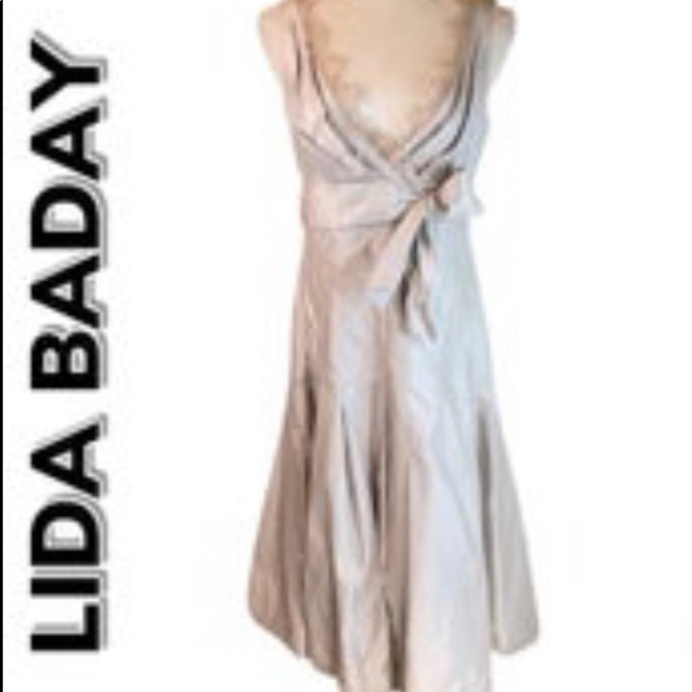 Lida Baday Vintage Champagne Colour Dress Size 6 Pleated Aline Polyester, lined